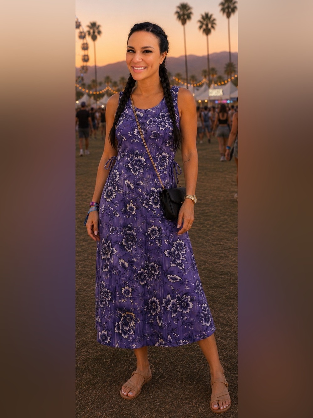 VNTG 90s Teddi 100% Rayon Purple Floral Midi / Maxi Dress Cottagecore Whimsigoth